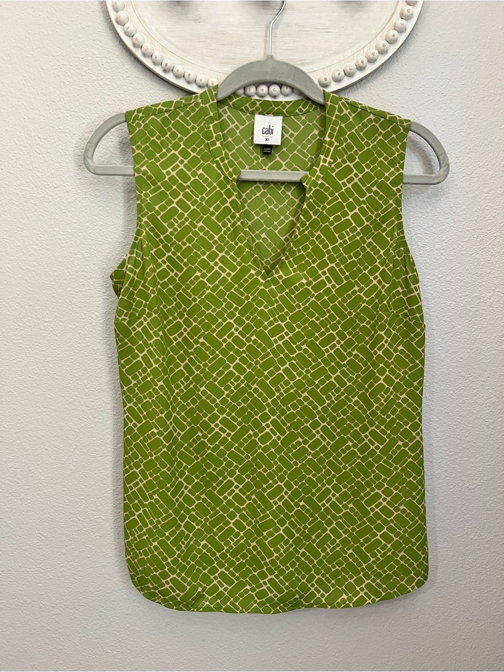 CAbi Lime Green Geometric V-Neck Sleeveless Top